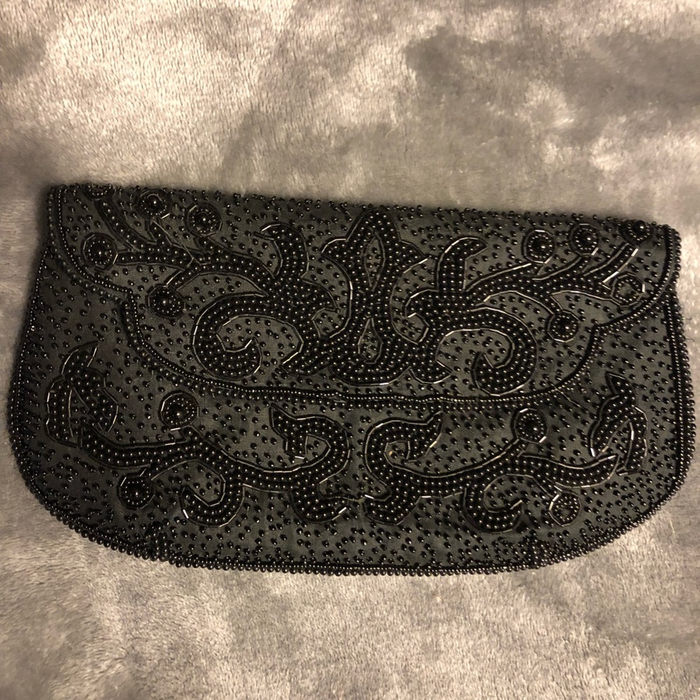 Black beaded clutch